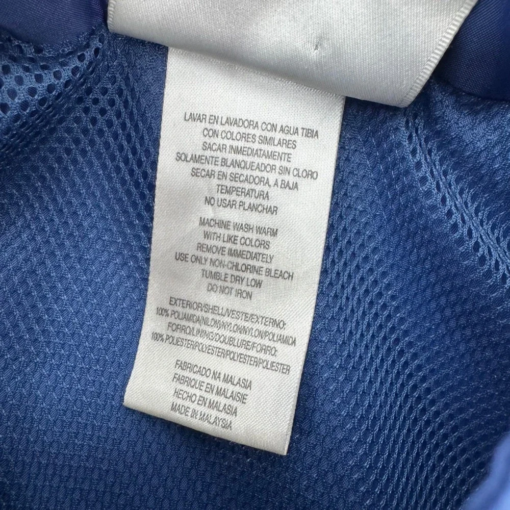 Adidas Windbreaker Jacket Mens Large Blue Full Zip Packable Hood‎ Mesh Lined